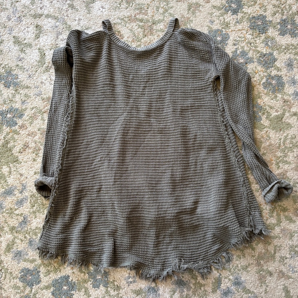 Free People Olive Green Waffle Knit V-Neck Top - Picture 5 of 5